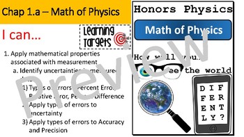 Preview of Math of Physics in Measurement:  Types of Errors and Uncertainty