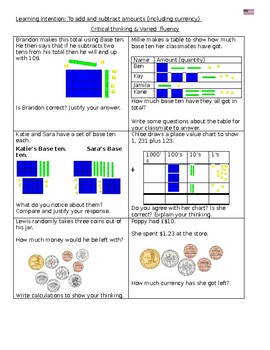 Preview of Math place value addition subtraction base ten questions Problem solving