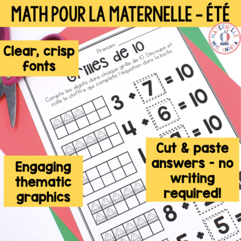 FRENCH Summer No Prep Math Worksheets - Cut & Paste (maternelle)
