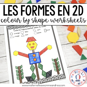 Preview of French MATH Worksheets - Colour by Shapes (Les formes) - 2D Shapes