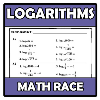 Preview of Math race - Carrera matemática - Logarithms - Logaritmos