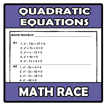 Preview of Math race - Carrera matemática - Quadratic equations - Ecuaciones de 2º grado