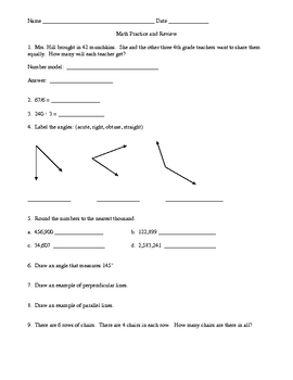Preview of Math review and practice for Unit 6 Everyday Math Grade 4