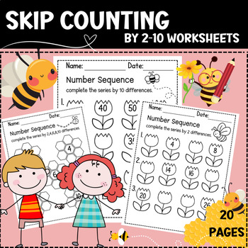 Preview of Math skip counting by 2-10 worksheets / Number sequencing and count by 2's-10's