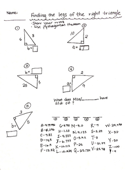 Preview of Math teachers are cool! MATH 8 pythagorean theorem worksheet