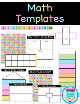 Preview of Math templates - number line, part part whole, hundreds chart and more 