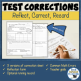 Math test corrections, reflection, and retake forms with goal-setting & tracking