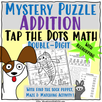 Preview of Tap the Dots Math Double Digit Addition With Regrouping Mystery Picture