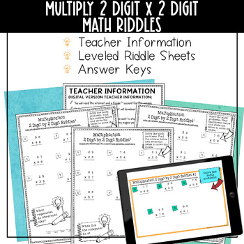 Multiplication 2 digit x 2 digit Math with Riddles by Misty Miller