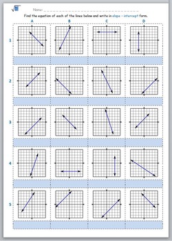 Math worksheet 005 - Equation of each graph in slope – intercept form