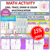 Math worksheet: find and coloring the numbers, Multipticat