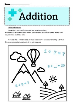 Preview of Math worksheets, Easy Addition with Picture Practice for Kindergarten