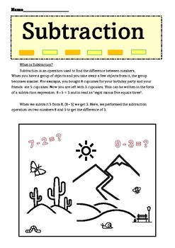 Preview of Math worksheets, Easy Subtraction with Picture Practice for Kindergarten