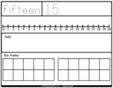 Math worksheets, numbers 1-20, tally, number line, ten frame