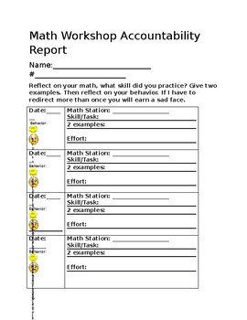 Preview of Math workshop student accountability report