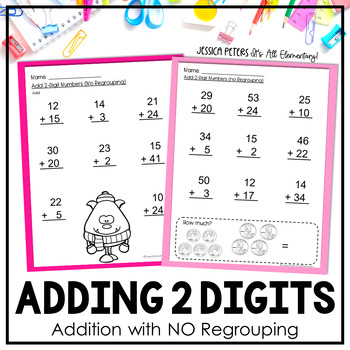 2 digit addition with no regrouping 1st grade math worksheets homework test