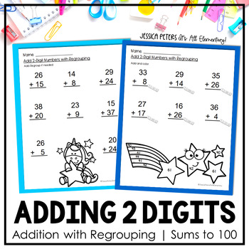 Preview of 2 Digit Addition WITH Regrouping Worksheets | Addition Worksheets Regrouping