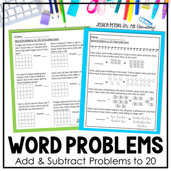 Preview of Word Problems Within 20 | Addition and Subtraction Word Problem Worksheets