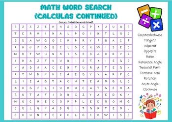 Preview of Maths Pre - Calculas Word Search and Match the Definitions Worksheet.