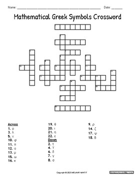 Mathematical Greek Symbols Crossword Mathematical Greek Symbols Puzzles