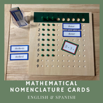 Preview of Mathematical Nomenclature Cards in English & Spanish (Montessori)