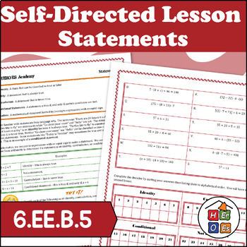 Preview of Mathematical Statements | Self Directed Lesson | Pre-algebra | 6th Grade Math