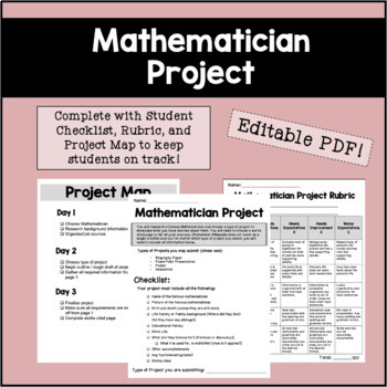 Preview of Mathematician Project - Student Choice with Editable PDF!