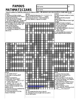Preview of Mathematicians & Math Concepts CROSSWORD   ~STEM~