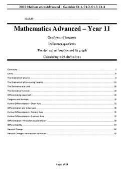 Preview of Mathematics Advanced Calculus Booklet - Year 11 - Preliminary