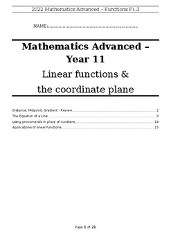 Preview of Mathematics Advanced Linear Functions Booklet - Year 11 - Preliminary