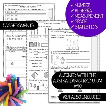 mathematics assessment year 2 australian curriculum by bee happy