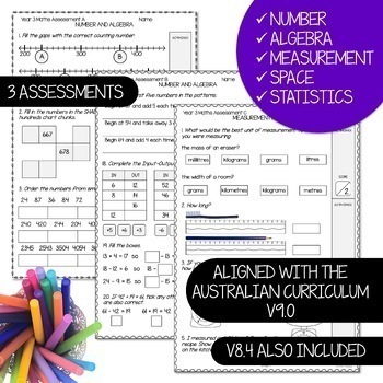 mathematics assessment year 3 australian curriculum by bee happy