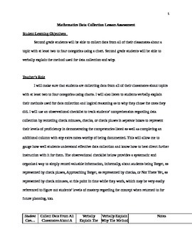 Preview of Mathematics Data Collection Lesson Assessment