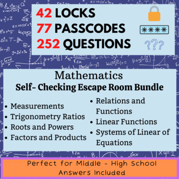 Preview of Mathematics Escape Room Bundle - Middle/High School
