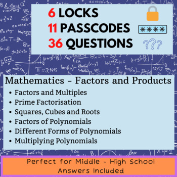 Preview of Mathematics - Factors and Products - Escape Room