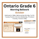 Mathematics: October Bellwork: Ontario Grage 6