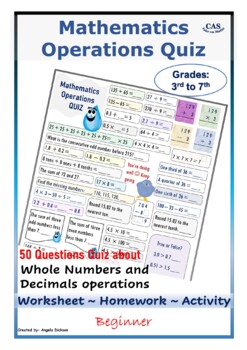 Preview of Mathematics Operations Quiz
