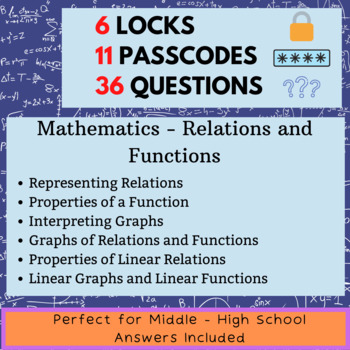 Preview of Mathematics - Relations and Functions - Escape Room