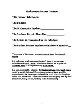 Preview of Mathematics Success Contract - A Contract Intervention for At Risk Students