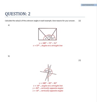 Preview of Mathematics Test on Geometry (Angle Relationships)