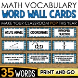 Mathematics Word Wall Vocabulary Cards