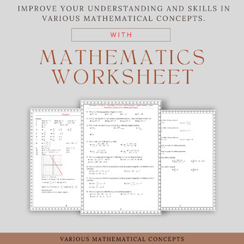 Preview of Mathematics Worksheet:Logarithmic and Exponential Expressions,Complex Numbers...