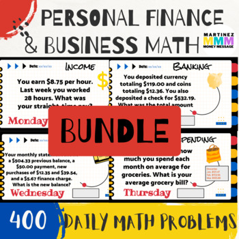 Preview of Mathematics of Personal Finance & Business Math Bell Ringer Math Problems Bundle