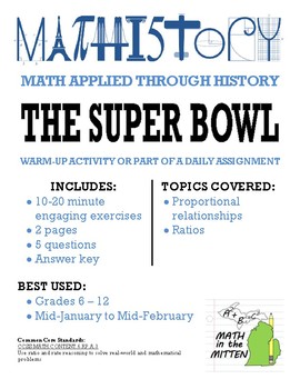 Preview of Super Bowl Facts: Pre-Algebra & Applied Math: Proportional Relationships & Ratio