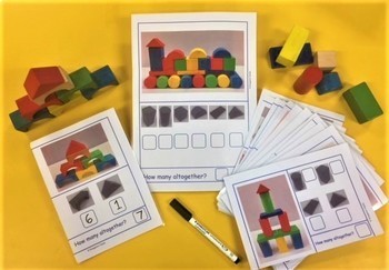 Preview of 3D Shape Math Center for Kindergarten - Construct with blocks & count 3D shapes