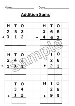 Preview of Maths Addition Sums Worksheets for Grade 1,2 and 3(10 Pages)