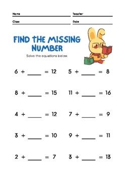 Preview of Maths Addition- solve the missing number