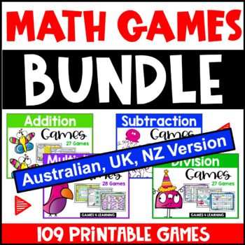 Preview of Maths Board Games Bundle for Math Fact Fluency [Australia UK NZ Edition]