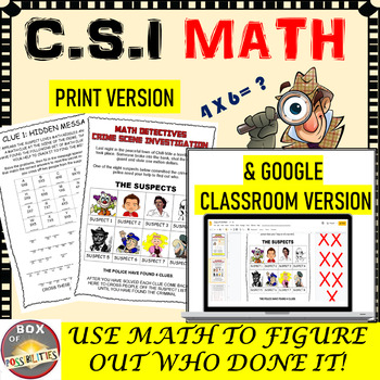 Preview of CSI Math: Who Done It? - Print & Google Classroom |  Math Distance Learning
