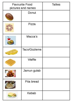 Preview of Maths - Data representation - favourite food pictograph activity cut and paste